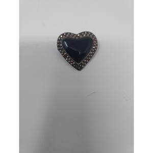 Marcasite Onyx Silver Heart Brooch or Pendant (Loop for Chain) Goth Valentine
